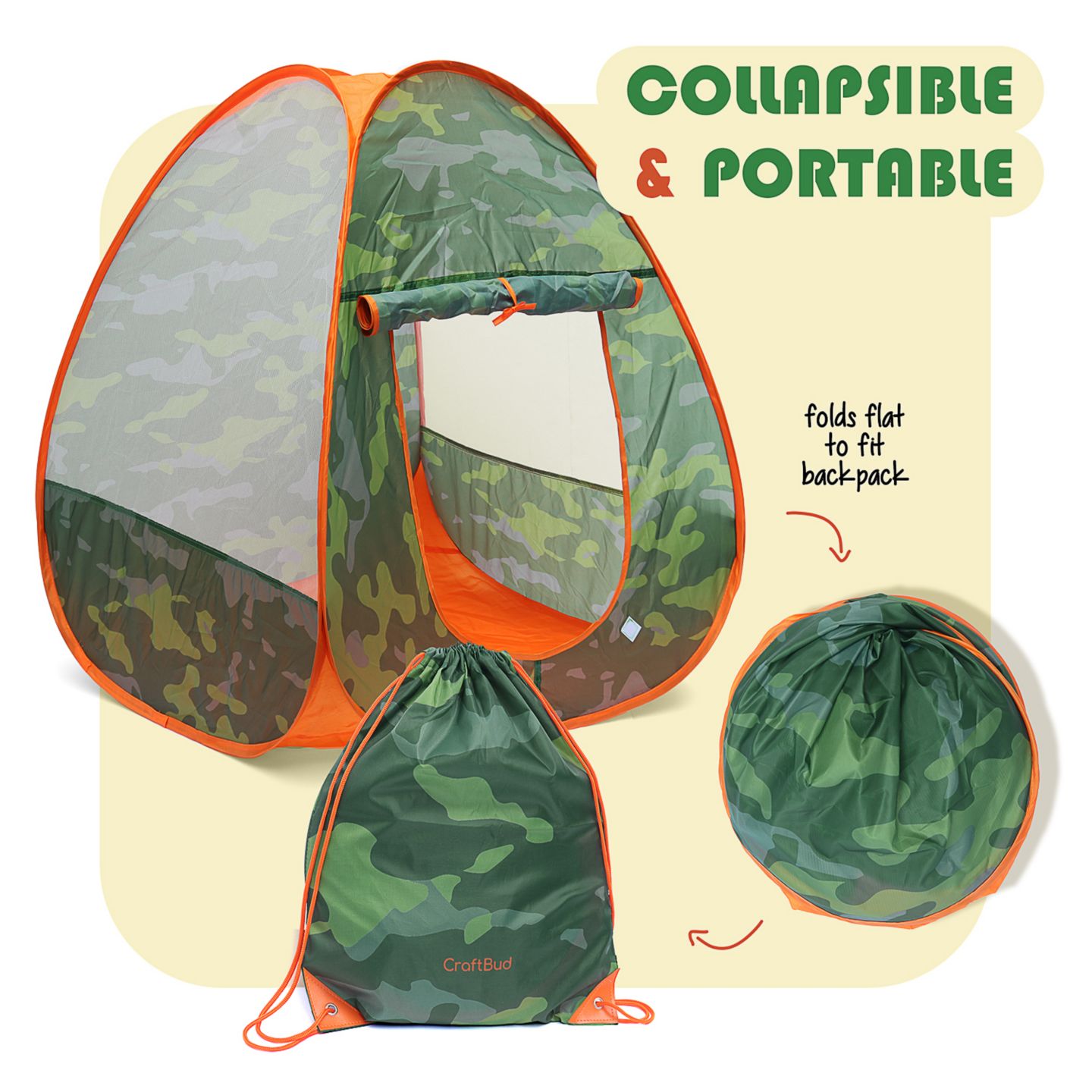 Детские игрушки Clara Clark Camping Pop-Up Tent Light-Up 17-Piece Play Set, Ages 3+, цвет: Зелёный / Оранжевый — фото 7