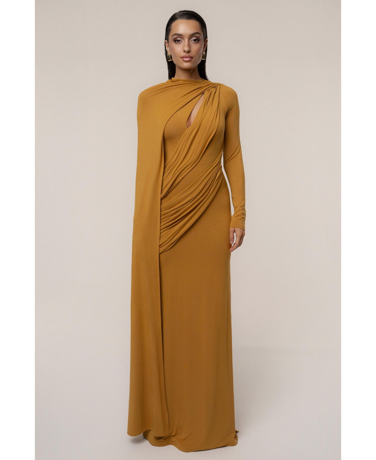 Женское платье JLUXLABEL Draped Elegance Cape, цвет: Золотой — фото 8