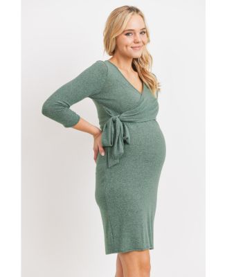 Maternity V Neck Wrap 3/4 Sleeve Nursing Dress