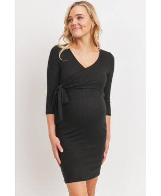 Maternity V Neck Wrap 3/4 Sleeve Nursing Dress