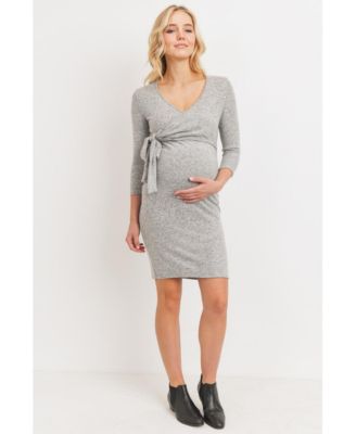 Maternity V Neck Wrap 3/4 Sleeve Nursing Dress