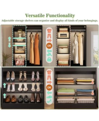 28'' Freestanding Closet Storage System with 2 Drawers, Closet Tower with Hanging Rod, Shelves & Adjustable Shoe Racks