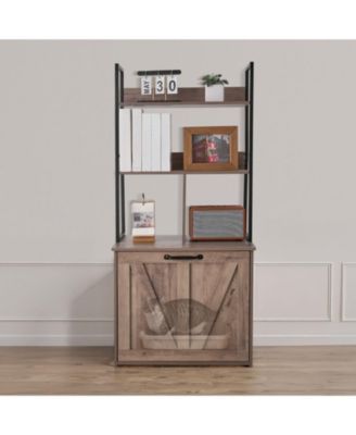 Wooden Litter Box Enclosure with 2-Tier Shelves & Metal Legs, 27.6"