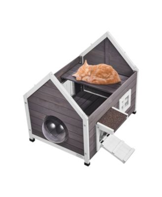Weatherproof Wooden Outdoor Cat House with Side Door, 30