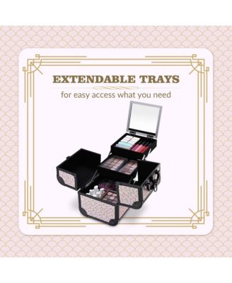 2-Piece Makeup Train Case Cosmetic Organizer Kit Art Deco Bloom Salon