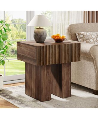 Fluted Nightstand Set of 2, Wooden Night Stand with Storage Drawer, Modern Bedside Table Side End Table