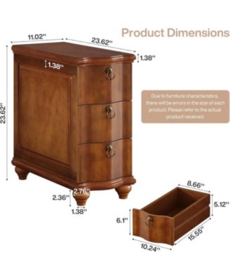 Wood Fully Assembled End Table, 3-Drawers Narrow Slim Side Table, No Assembly Required, Nightstand