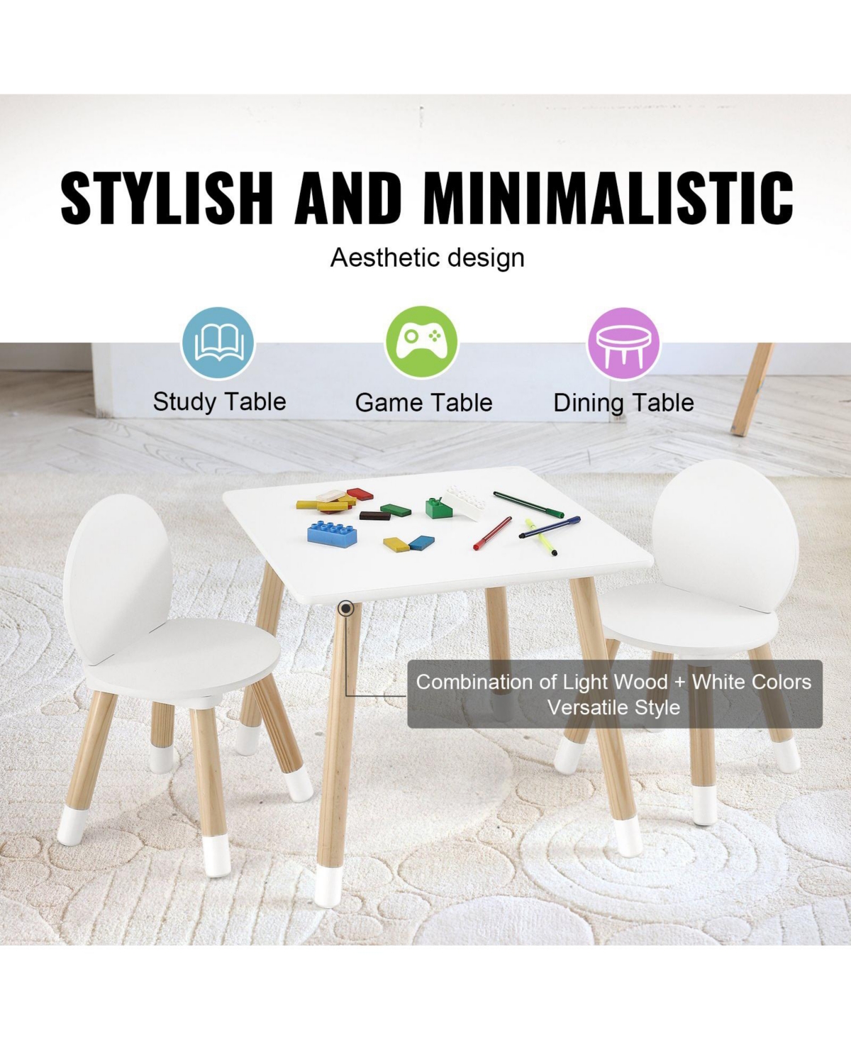 Slickblue Kids Table and 2 Chairs Set for Art Craft Reading and Learning Activities