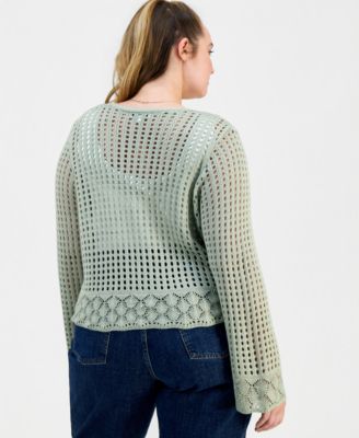 Trendy Plus Size Pointelle Tie-Front Cardigan