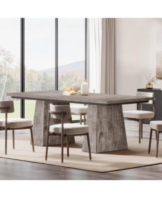 63-Inch Dining Table with Double Pedestal Base, Modern Kitchen Tabl, Espresso Brown