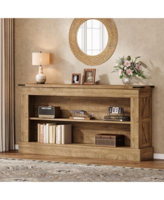 63-Inch Long Console Table for Entryway, Narrow Farmhouse Sofa Table with Shelves