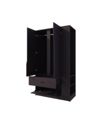 Sehili 3-Door Wardrobe with Drawer, Side Shelves & Hanging Rods, Contemporary Wenge Finish