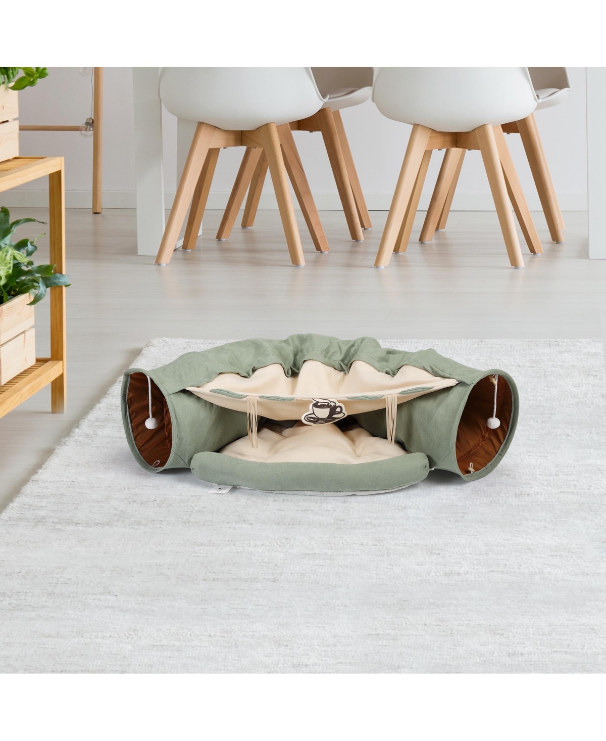 Aostirmotor Cat's Telescopic Tunnel Cushioned Bed in Bright Green