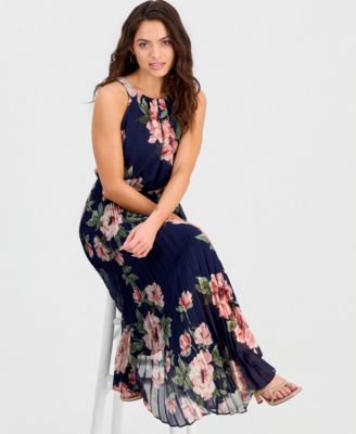 Petite Printed Halter Pleated Maxi Dress