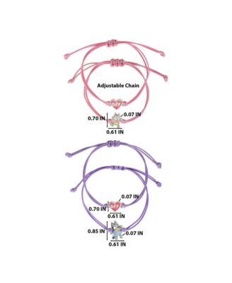 Adjustable Friendship Bracelet Set, Heart Charm, 4-Pack