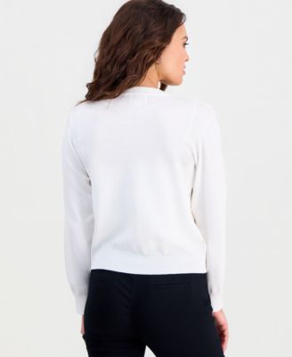 Petite Crochet Open-Front Long-Sleeve Shrug