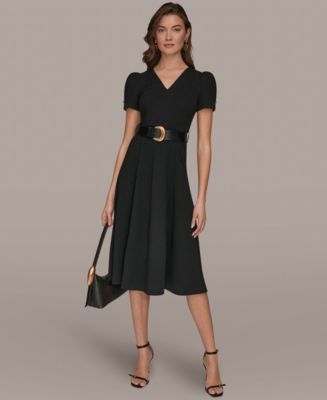 donna karan belted a line midi satin dress Donna Karan New York Women's Satin A-Line Midi Dress