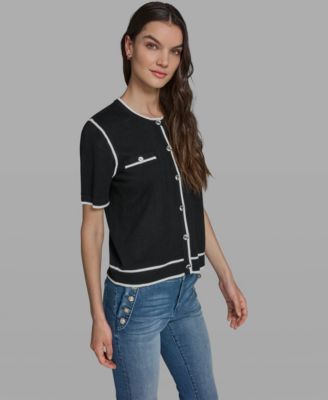 Petite Short-Sleeve Tipped Sweater