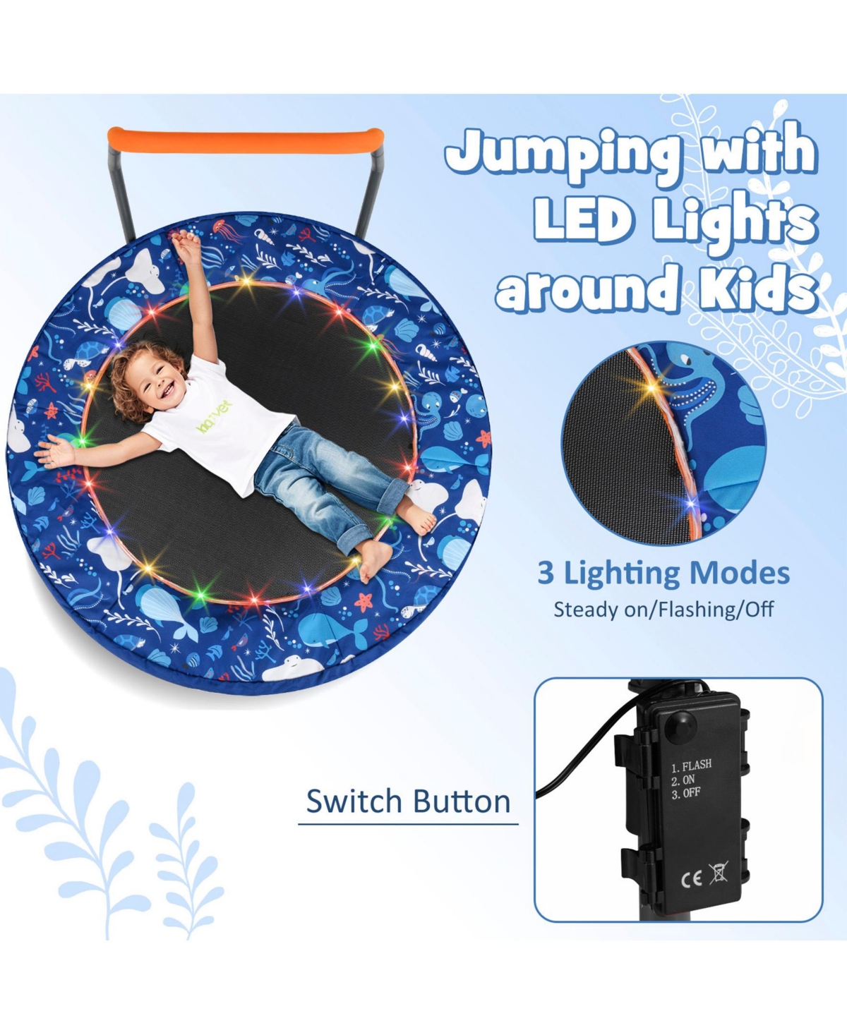 Sugift Mini Trampoline Folding Small Rebounder for Kids with Lights