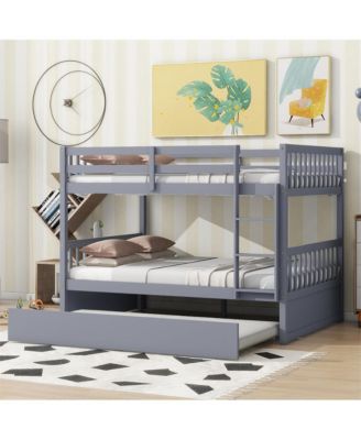 Full over Full Bunk Bed Convertible to 2 Full Beds Rubber Wood Bunk Bed with Ladder & Guardrails