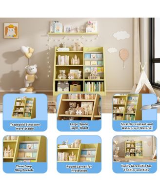 Yellow Wooden Kids Bookshelf Baby Sling Book Rack Shelf for Playroom