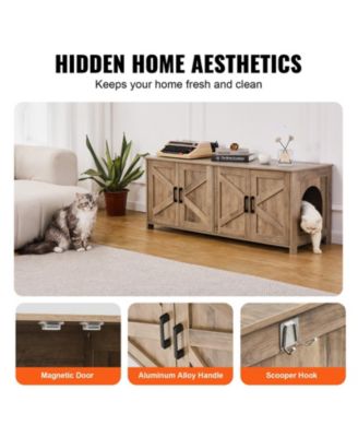 Double-Compartment Wooden Litter Box Enclosure, 47.2", Greige