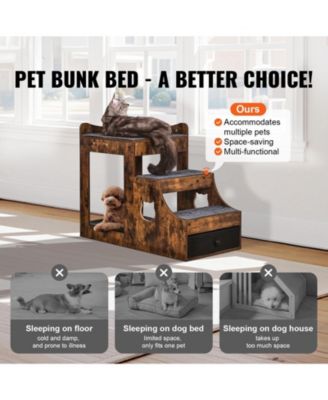 Pet Bunk Bed & Window Perch with Removable Stairs, Rustic Brown