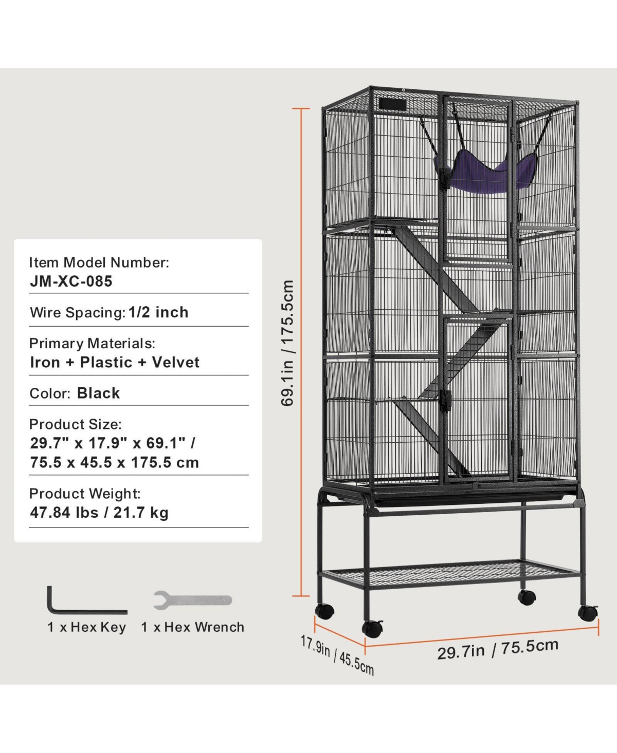 Cozito 4-Tier Rolling Metal Ferret Cage with Ramps