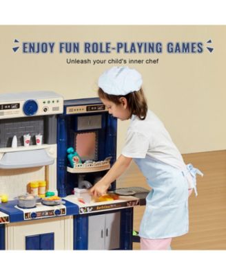 3-in-1 Kids Kitchen Playset with 74 PC Accessories & Realistic Sounds, Blue