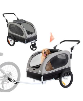2-in-1 Foldable Dog Bike Trailer & Stroller, Holds up to 88 lbs., Black & Gray