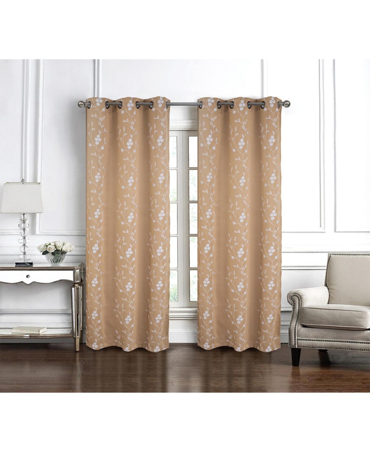 Rt Designer Collection Lilian Embroidered Blackout Luxurious Decorative Grommet Curtain Panel 54" x 84" Taupe