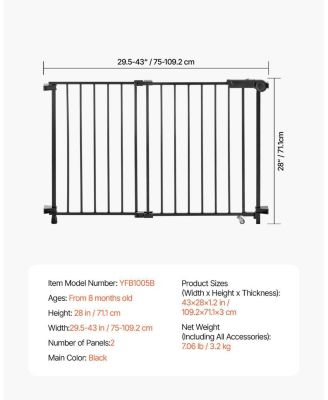 No-Threshold Adjustable Safety Gate, 29.5"-43" Wide, 28" High