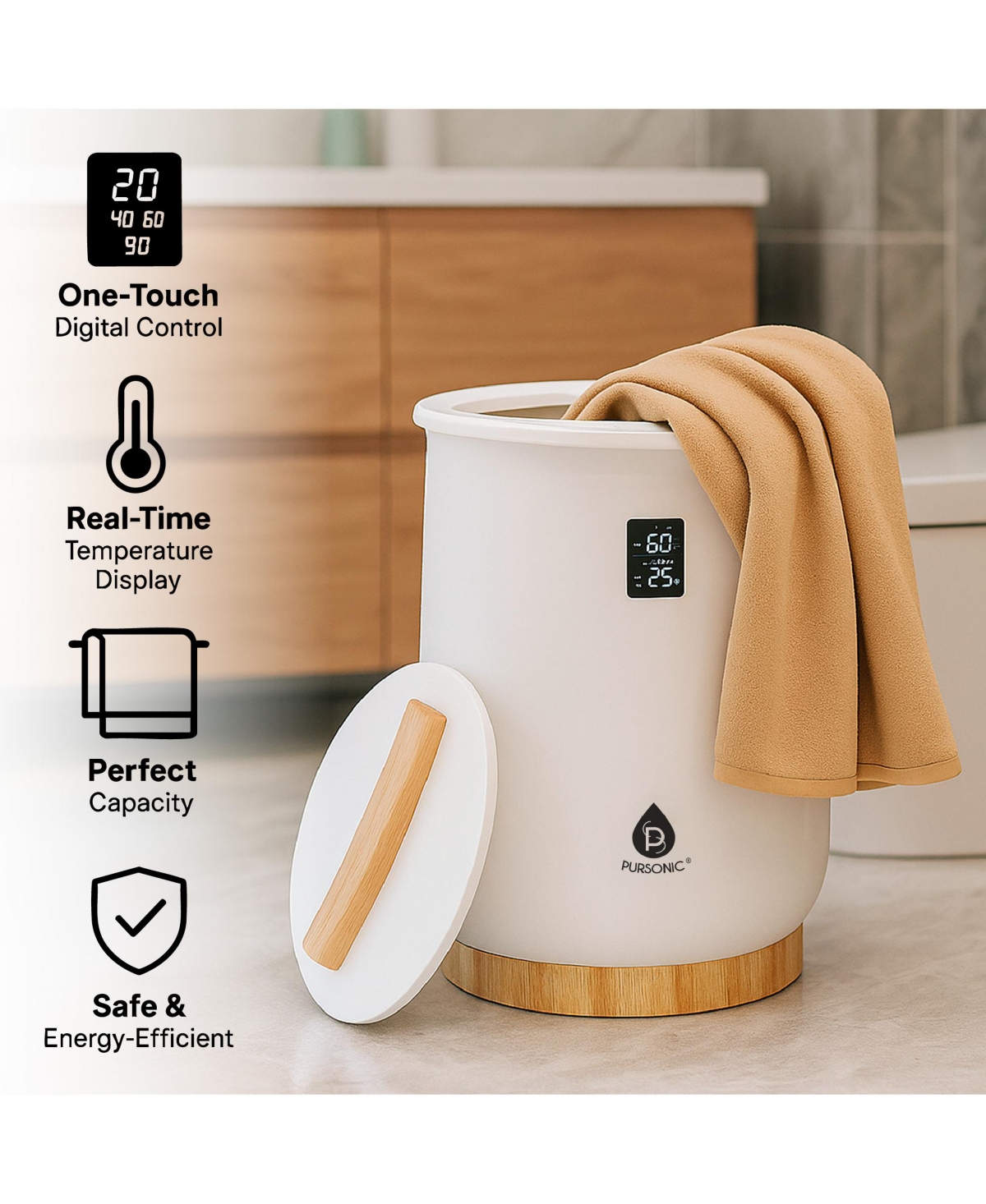 Pursonic Luxury Towel Warmer with One-Touch Digital Control Panel