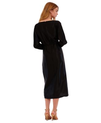 Women's Ruched Dolman-Sleeve Boat-Neck Midi Dress