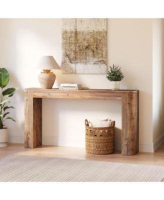 Solid Wood Console Table, 63-Inch Farmhouse Entryway Sofa Table Behind Couch for Living Room Hallway, Foyer