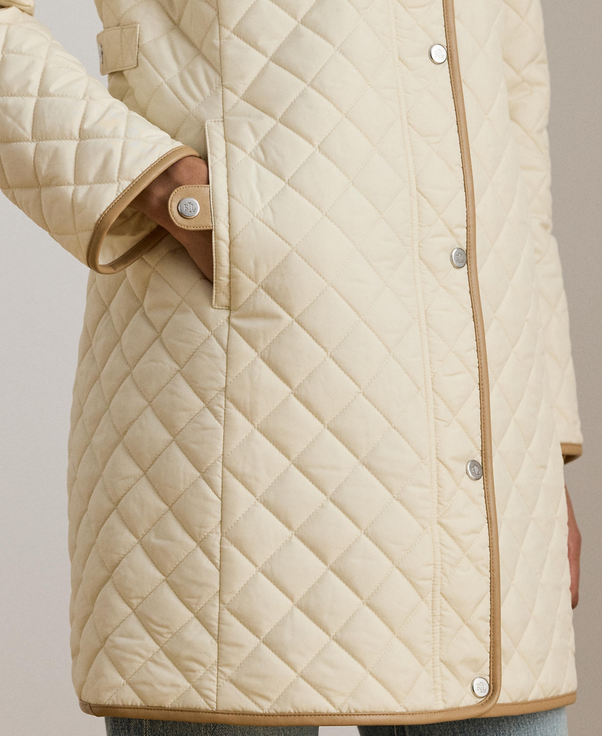 Lauren Ralph Womens Hooded Quilted Faux-Suede-Trim Coat