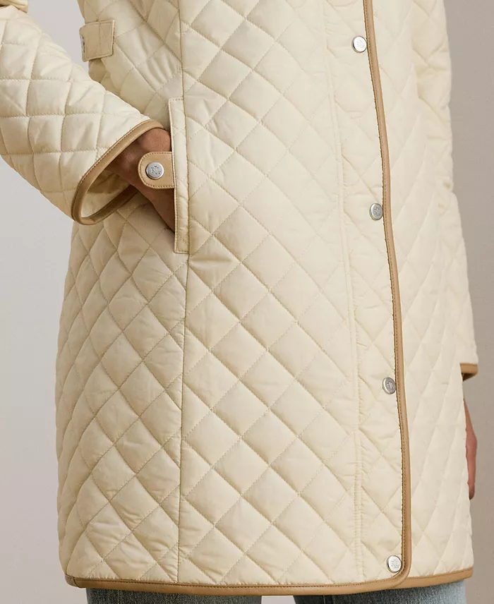 Womens Hooded Quilted Faux-Suede-Trim Coat - thumbnail 10