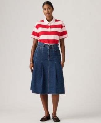 Women's Pleated Denim Midi Skirt