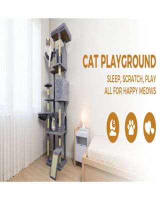 84.6 in Dark Gray Cat Tree Tower with Wide Base