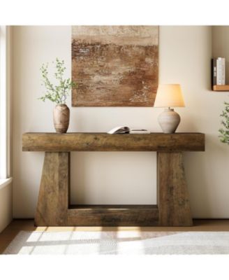 63" Farmhouse Console Table with Storage, Rustic Long Sofa Table for Entryway & Behind Couch, Narrow Hallway Table