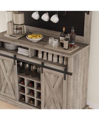 75 Inch Farmhouse Coffee Bar Cabinet with Sliding Barn Doors, Storage Buffet Sideboard with Adjustable Shelves