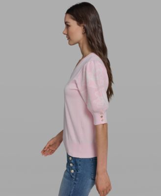 Petite Floral Print V-Neck Sweater