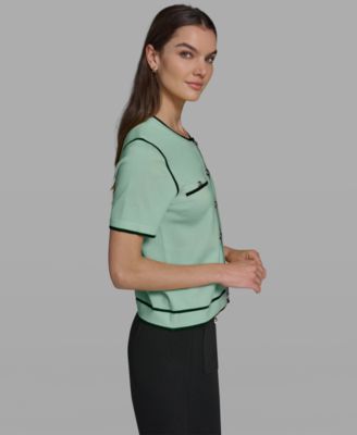 Petite Short-Sleeve Tipped Sweater