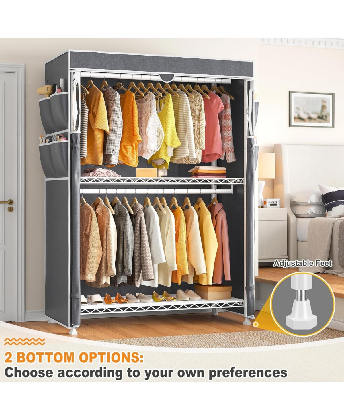 Raybee Heavy Duty Clothes Rack with Cover, 81" H Clothing Racks for Hanging Clothes, Portable Closet with Wheels and Adjustable Feet, Max Load