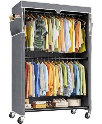 80.32" H Clothes Rack with Cover,Rolling Clothing Racks for Hanging Clothes with Wheels,Heavy Duty Portable Garment Rack