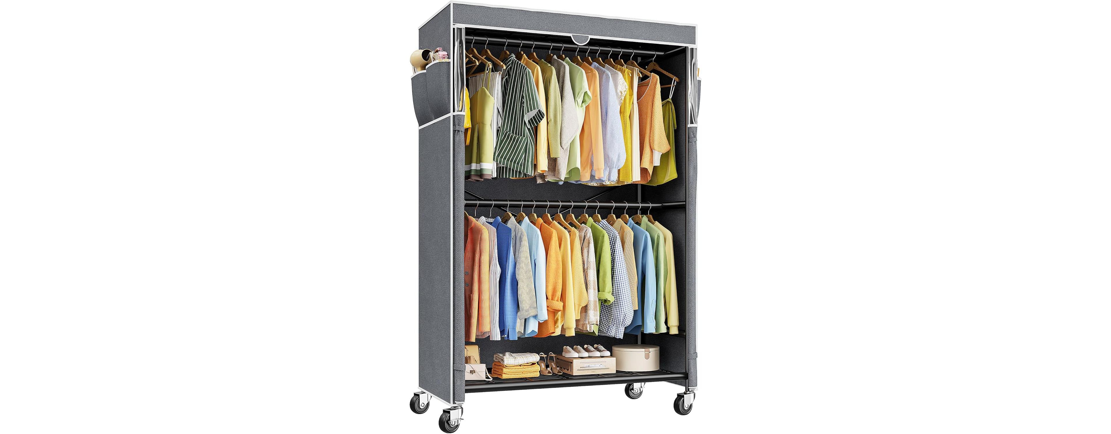 Raybee 80.32" H Clothes Rack with Cover,Rolling Clothing Racks for Hanging Clothes with Wheels,Heavy Duty Portable Garment Rack