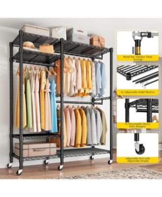 79" H Clothes Rack Heavy Duty with Wheels, Clothing Rack for Hanging Clothes Rolling Portable Closet, 45" Wx17 Dx79 H