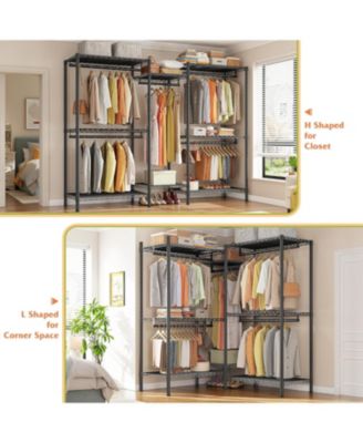 L Shaped Clothes Rack for Corner, Clothing Racks for Hanging Clothes, 900LBS Heavy Duty Clothes Rack Garment Rack 74.5" W X 18" D X 77" H