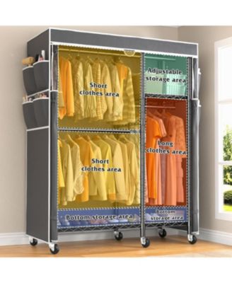 Clothes Rack with Cover Clothing Racks for Hanging Clothes Heavy Duty Portable Closet with Wheels，Rolling Garment Rack for Bedroom