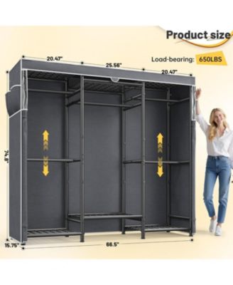 Clothes Rack with Cover,Portable Closet Heavy Duty,Metal Clothing Racks for Hanging Clothes Adjustable for Bedroom
